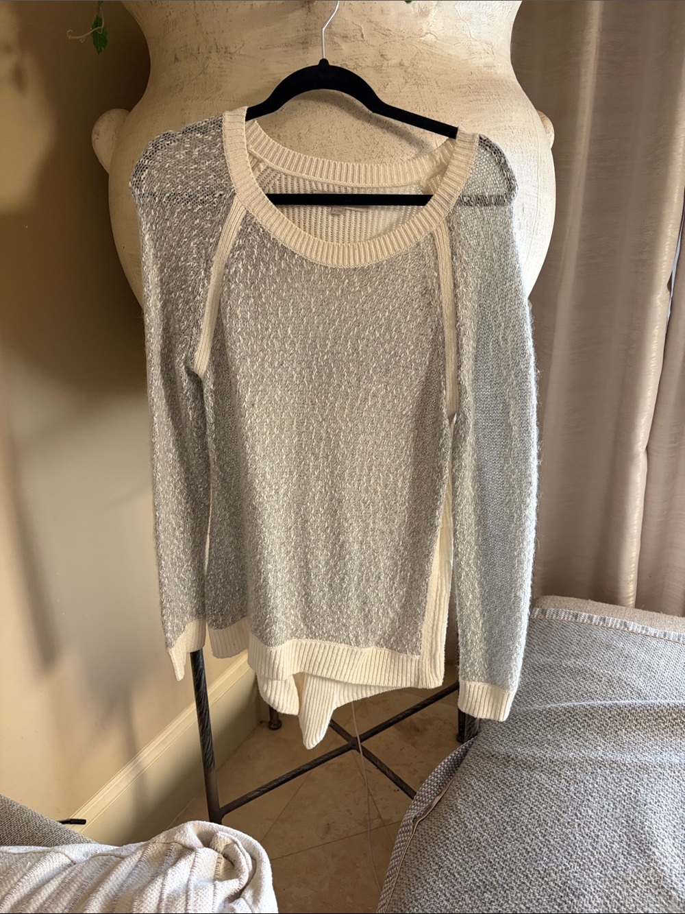 LOFT Cream and Light Gray Crewneck Sweater
